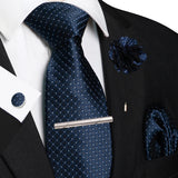 Men's 5 Pcs Luxury Formal Silk Tie Sets - Navy - Spots - 001 - One Size - Silk - image 24