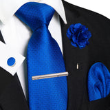 Men's 5 Pcs Luxury Formal Silk Tie Sets - Royal Blue - 002 - One Size - Silk - image 30