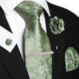 Men's 5 Pcs Silk Tie & Accessorie Gift Set - Avocado Green - 003 - One Size - Silk - image 11