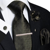 Men's 5 Pcs Luxury Formal Silk Tie Sets - Brown - 038 - One Size - Silk - image 38
