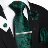 Men's 5 Pcs Silk Tie & Accessorie Gift Set - Dark Green - 005 - One Size - Silk - image 22