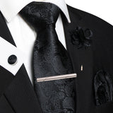 Men's 5 Pcs Silk Tie & Accessorie Gift Set - Black - 006 - One Size - Silk - image 4