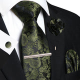 Men's 5 Pcs Silk Tie & Accessorie Gift Set - Olive Green - 008 - One Size - Silk - image 15