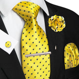 Men's 5 Pcs Luxury Formal Silk Tie Sets - Yellow - Spots - 011 - One Size - Silk - image 43