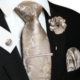 Men's 5 Pcs Silk Tie & Accessorie Gift Set - Beige - 011 - One Size - Silk - image 2