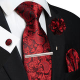 Men's 5 Pcs Silk Tie & Accessorie Gift Set - Red - 012 - One Size - Silk - image 14