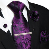 Men's 5 Pcs Silk Tie & Accessorie Gift Set - Purple - 013 - One Size - Silk - image 10