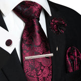 Men's 5 Pcs Silk Tie & Accessorie Gift Set - Crimson - 015 - One Size - Silk - image 8