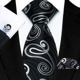 Funki Buys | Neckties | Men's 3 Pcs Black Silver Swirls Tie Set