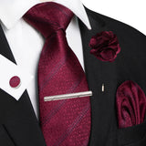 Men's 5 Pcs Luxury Formal Silk Tie Sets - Wine Red - 020 - One Size - Silk - image 10