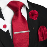 Men's 5 Pcs Luxury Formal Silk Tie Sets - Rose Red - 021 - One Size - Silk - image 14