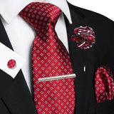 Men's 5 Pcs Luxury Formal Silk Tie Sets - Crimson - 023 - One Size - Silk - image 12