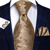 Men's 3 Pcs Silk Bronze Floral Tie Set - Bronze - 3pc Tie Set - 0309 - One Size - Silk - image 3