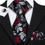 Funki Buys | Neckties | Men's 3 Pcs Black Silver Floral Tie Set