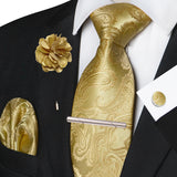 Men's 5 Pcs Floral Gold Tie Set - Gold - 5Pcs Set -035 - One Size - Silk - image 4