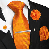 Men's 5 Pcs Luxury Formal Silk Tie Sets - Orange - 037 - One Size - Silk - image 19