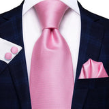 Men's 3 Pcs Stylish Pink Silk Tie Sets - Pink - SJT-401 - One Size - Silk - image 3