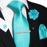 Men's 5 Pcs Luxury Formal Silk Tie Sets - Turquoise - 041 - One Size - Silk - image 36