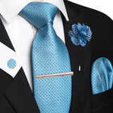 Men's 5 Pcs Luxury Formal Silk Tie Sets - Sky Blue - 042 - One Size - Silk - image 35