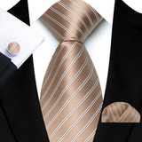 Funki Buys | Neckties | Men's 3 Pcs Bronze Beige Striped Tie Set