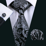 Funki Buys | Neckties | Men's 3 Pcs Black Silver Floral Tie Set
