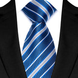 Funki Buys | Neckties | Men's Luxury Silk Blue Silver Striped Tie Set