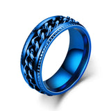 Men's Moveable Ring Titanium Steel Ring - Blue - Spinner Anxiety Ring - 11 - Titanium - image 3
