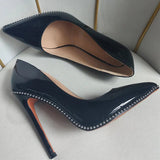 Women's Patent Black Studded Stilettos - Black - 12cm Heel - 46 B - Patent Leather - image 5