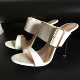 Women's Big Buckle High Heel Slides - Black - Formal Shoes - 43 B - PU Leather - image 10