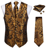 Men's 4 Pcs Gold Silk Paisley Tie Vest Set - Gold - 4pc Tie Set - MD-0411-7887 - 3XL - Silk - image 2