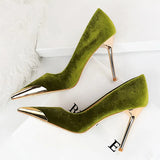 Women's Velvet Stilettos Metal Toe Heel - Wine Red - Party Pumps - 40 B - PU Leather - image 8