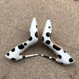 Women's White Black Polka Dot Heels - White/Black - 1 / 12cm Heel - 46 B - Patent Leather - image 8