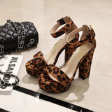 Women's High Leopard Print Platform Sandals - Leopard Pattern - Beige Brown - 44 B - PU Suede Leather - image 14