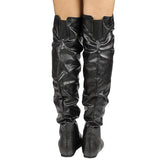 Women's Over Knee Ruched Flat Boots - Black - Over Knee Boots - 45 B - PU Suede Leather - image 11