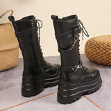 Women's Gothic Punk Retro Biker Boots - Black - 1 / Combat Boots - 10 B - PU Leather - image 6