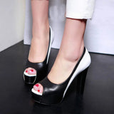 Women's Formal 2 Toned Block Heel Shoes - Black/White - Shoes - 45 B - PU Leather - image 6