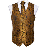 Men's 4 Pcs Luxury Gold Silk Tie Vest Set - Gold - 4pc Tie Set - M-0161 - 3XL - Silk - image 5