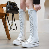 Women's Lace Up Knee High Canvas Boots - Black - Knee High Boots - 40 B - Canvas - image 17