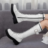 Women's Patent Buckle Strap Lace Up Boot - Black - Boot - 42 B - PU Patent Leather - image 30