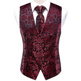 Men's 4 Pcs Silk Slim Fashion Waistcoat Sets - Burgundy - Style 1 / 4Pcs Set - MJ-0051 - XXXL - Silk - image 6