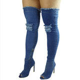 Women's Denim Over Knee Stiletto Boots - Light Blue - Stiletto Boots - 41 B - PU/Canvas - image 17