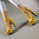 Women's Platform Gladiator Stilettos - Black - Heels - 43 B - PU Leather - image 11