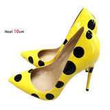 Women's Yellow Black Polka Dot Heels - Yellow/Black - 1 / 12cm Heel - 46 B - Patent Leather - image 14
