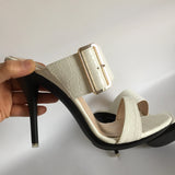 Women's Big Buckle High Heel Slides - Black - Formal Shoes - 43 B - PU Leather - image 11