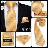 Men's 3 Pcs Classic Yellow Gold Tie Sets - Gold - C-3053 - One Size - Silk - image 28