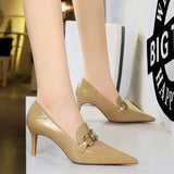 Women's Low Pointed Toe Buckle Pumps - Brown - Pumps - 40 B - PU Leather - image 34