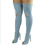 Women's Denim Over Knee Stiletto Boots - Light Blue - Stiletto Boots - 41 B - PU/Canvas - image 8