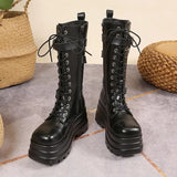 Women's Gothic Punk Retro Biker Boots - Black - 1 / Combat Boots - 10 B - PU Leather - image 7