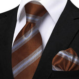Men's 3 Pcs Striped Jacquard Tie Set - Blue - 2 - One Size - Polyester - image 47