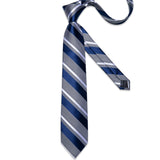 Funki Buys | Neckties | Men's 3 Pcs Dark Blue White Striped Tie Set
